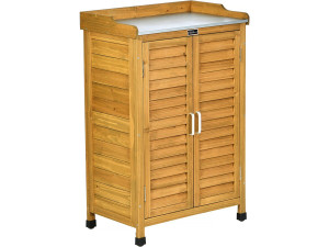Armoire de jardin en bois avec roulettes "Alexia" - 66 x 41 x 101 cm - Marron