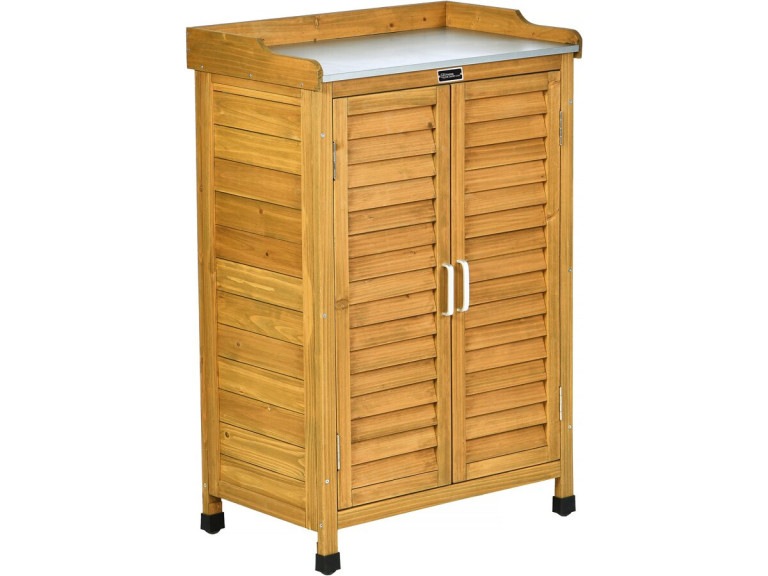 Armoire de jardin en bois avec roulettes "Alexia" - 66 x 41 x 101 cm - Marron