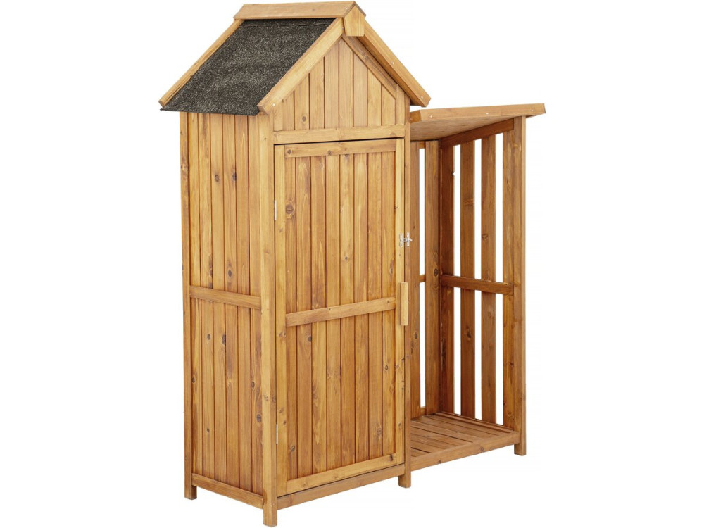 Armoire de jardin en bois avec range-bûches "Noé" - 136 x 57 x 170 cm - Marron