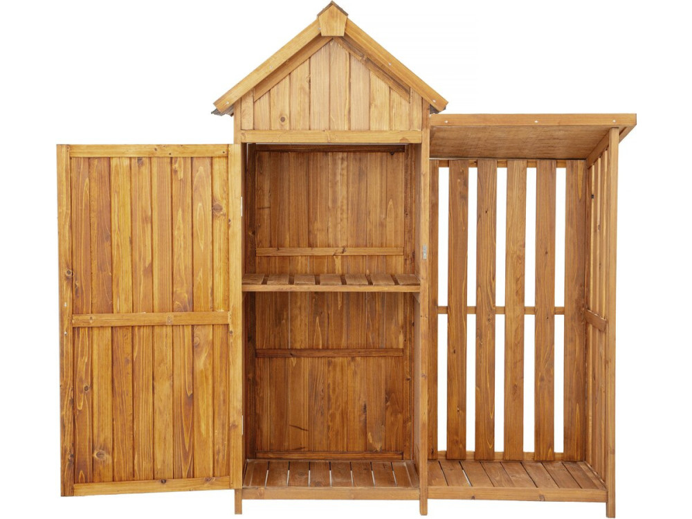 Armoire de jardin en bois avec range-bûches "Noé" - 136 x 57 x 170 cm - Marron