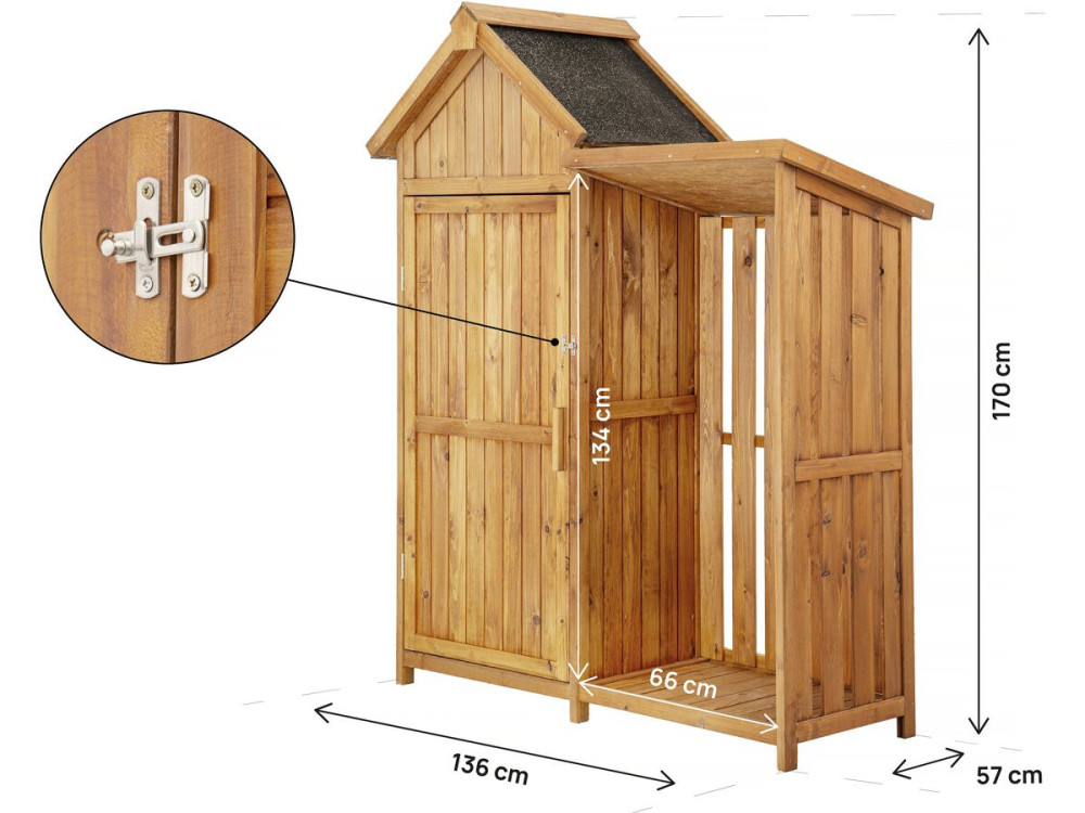 Armoire de jardin en bois avec range-bûches "Noé" - 136 x 57 x 170 cm - Marron