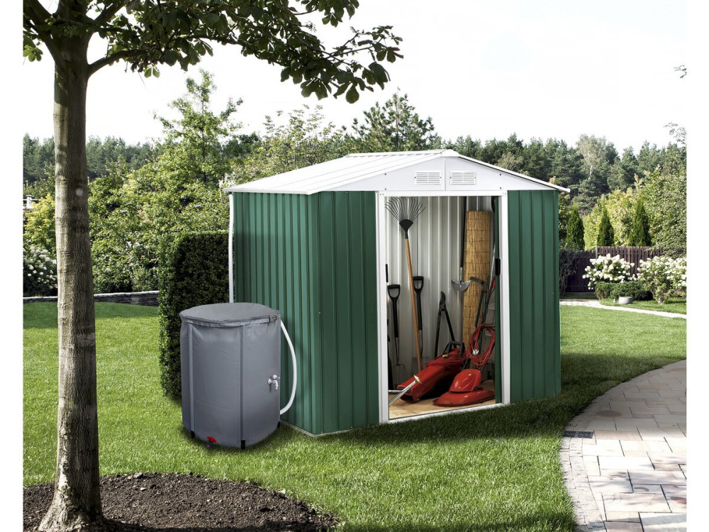 Abri de jardin métal - "Rosas " - 4,07 m² avec récupérateur d'eau et gouttière - Vert