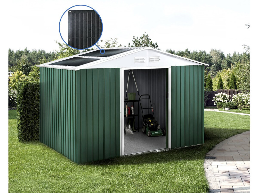Abri de jardin métal - "Rosas "- 7,06 m² avec panneaux solaires - Vert