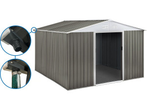 Abri jardin métal "Dallas" -  15,16 m² avec gouttière - Taupe