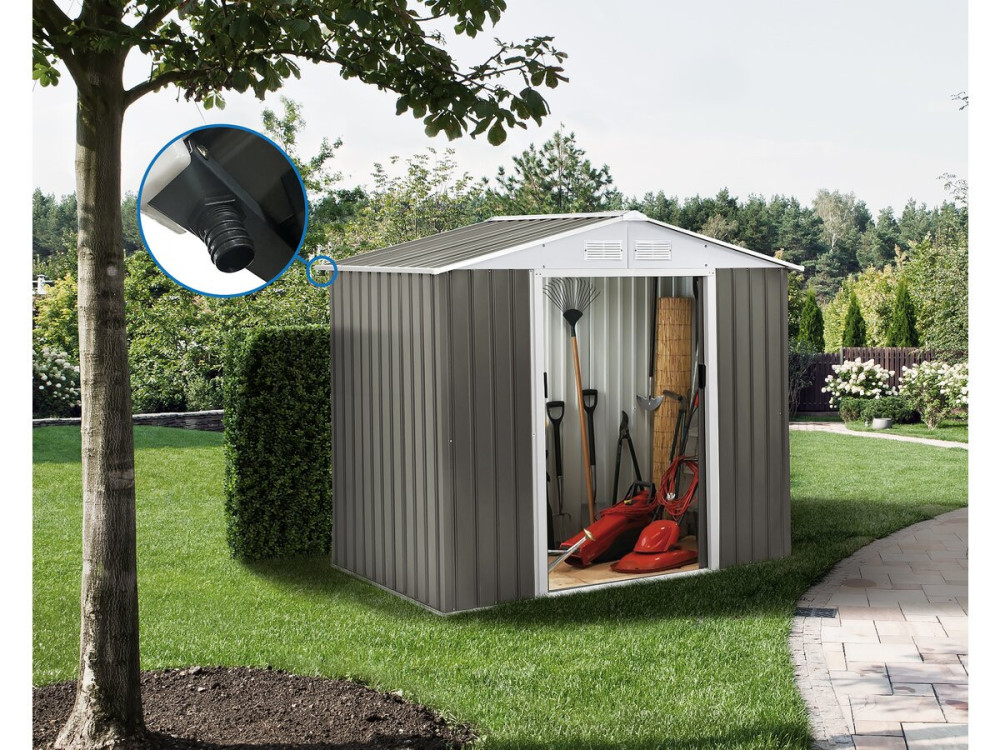 Abri jardin métal "Dallas"  - 5,29 m² avec gouttière - Taupe