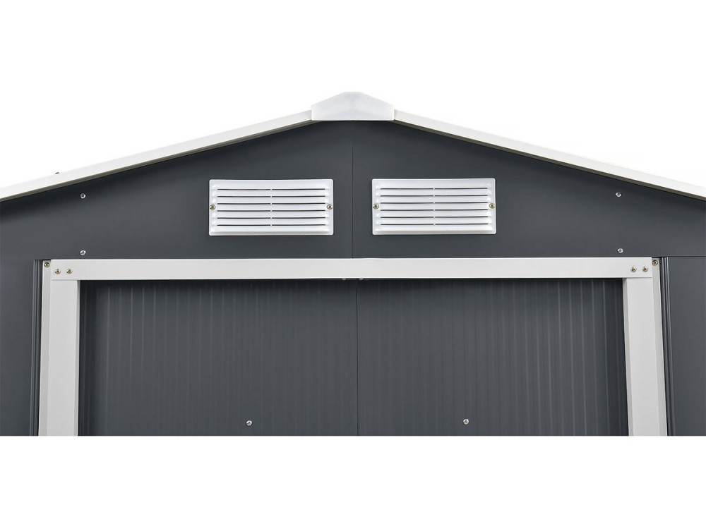 Abri de jardin métal - "Vegas" - 5.29 m² avec gouttière et récupérateur d'eau - Gris