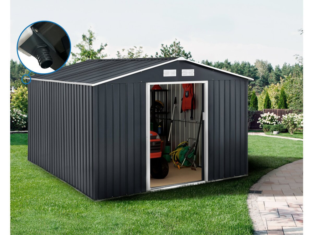 Abri de jardin métal - "Vegas" 12.98 m² avec gouttière - Gris