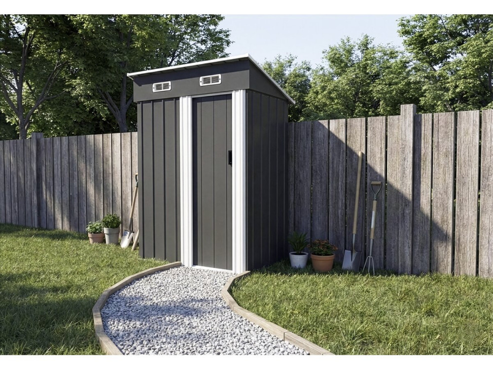 Abri de jardin métal porte coulissante "Memphis" - 1,36 m² - Gris