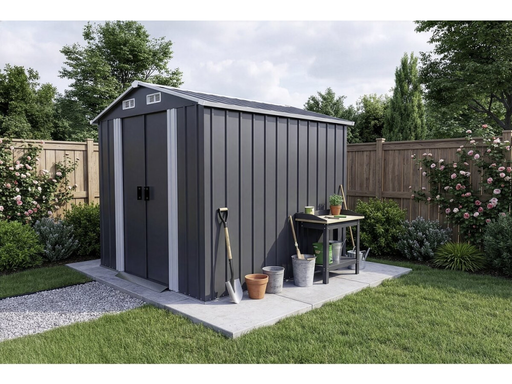 Abri de jardin métal avec portes coulissantes "Boston" - 4.12 m² - Gris