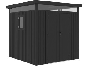 Abri de jardin métal premium avec toit plat et porte battante "Lexinton" - 5,29 m² - Gris
