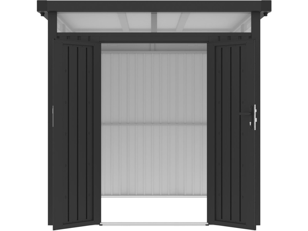 Abri de jardin métal premium avec toit plat et porte battante "Lexinton" - 5,29 m² - Gris
