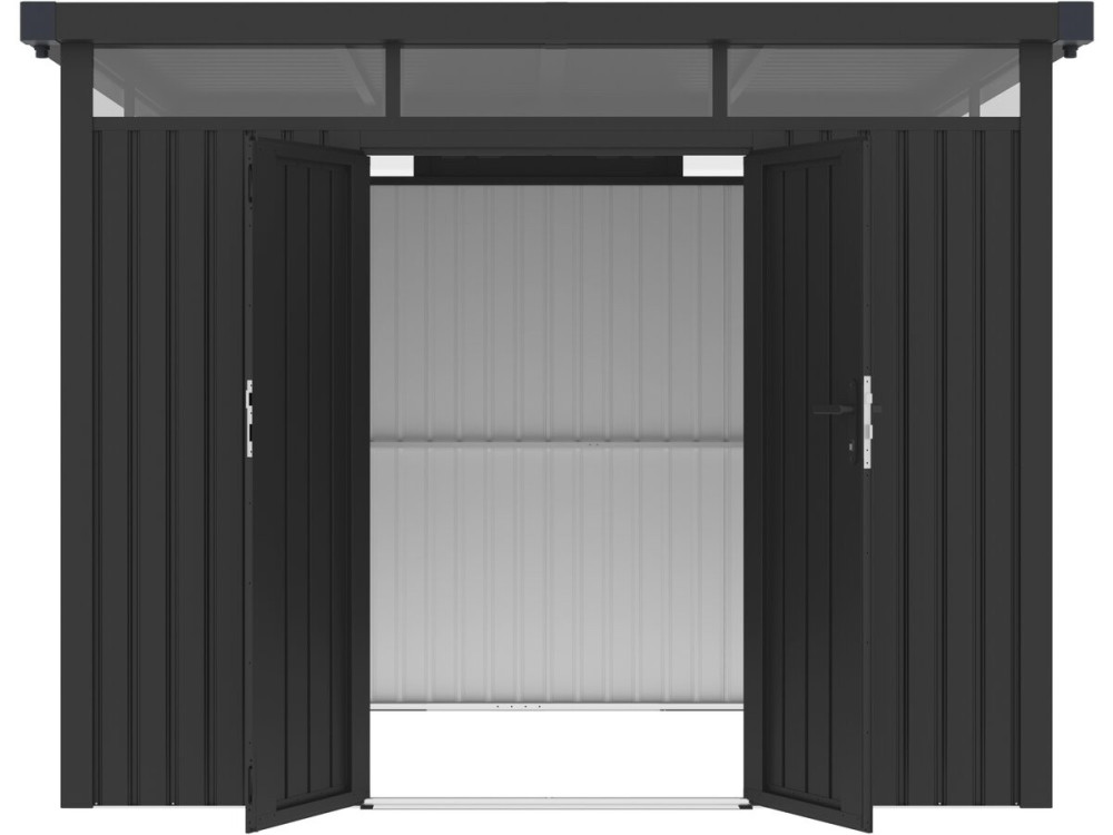 Abri de jardin métal premium avec toit plat et porte battante "Lexinton" - 6,76 m² - Gris