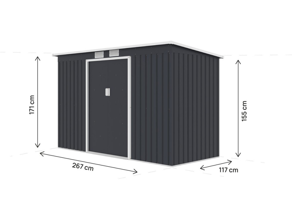 Abri de jardin en métal avec toit monopente "Orlando" - 3,64 m² - Gris