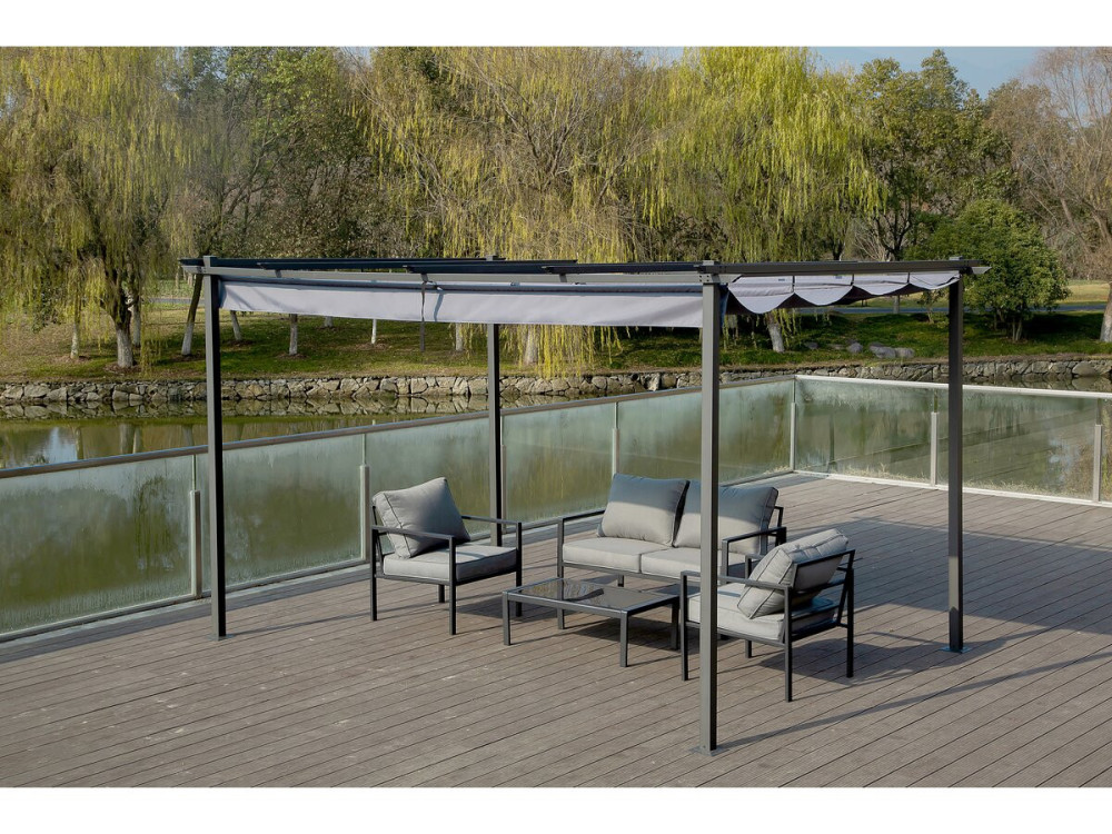 Pergola en aluminium avec toit rétractable - 3 x 4 m - Gris anthracite