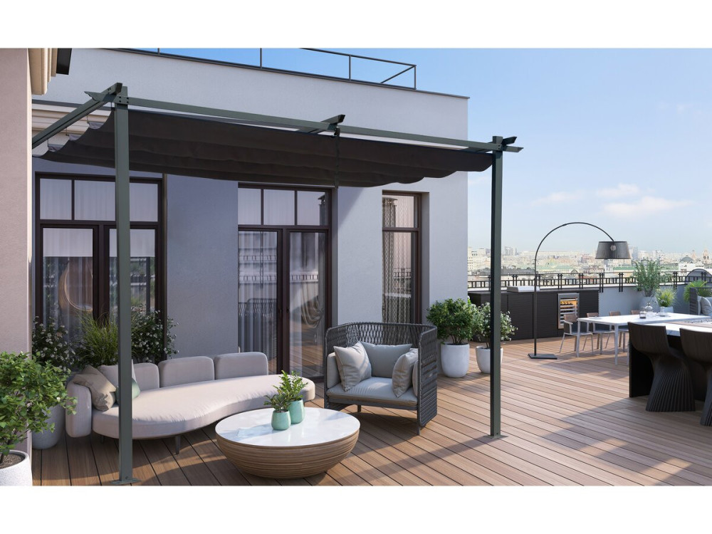 Pergola adossée avec toit rétractable - 3 x 3 m - Gris anthracite