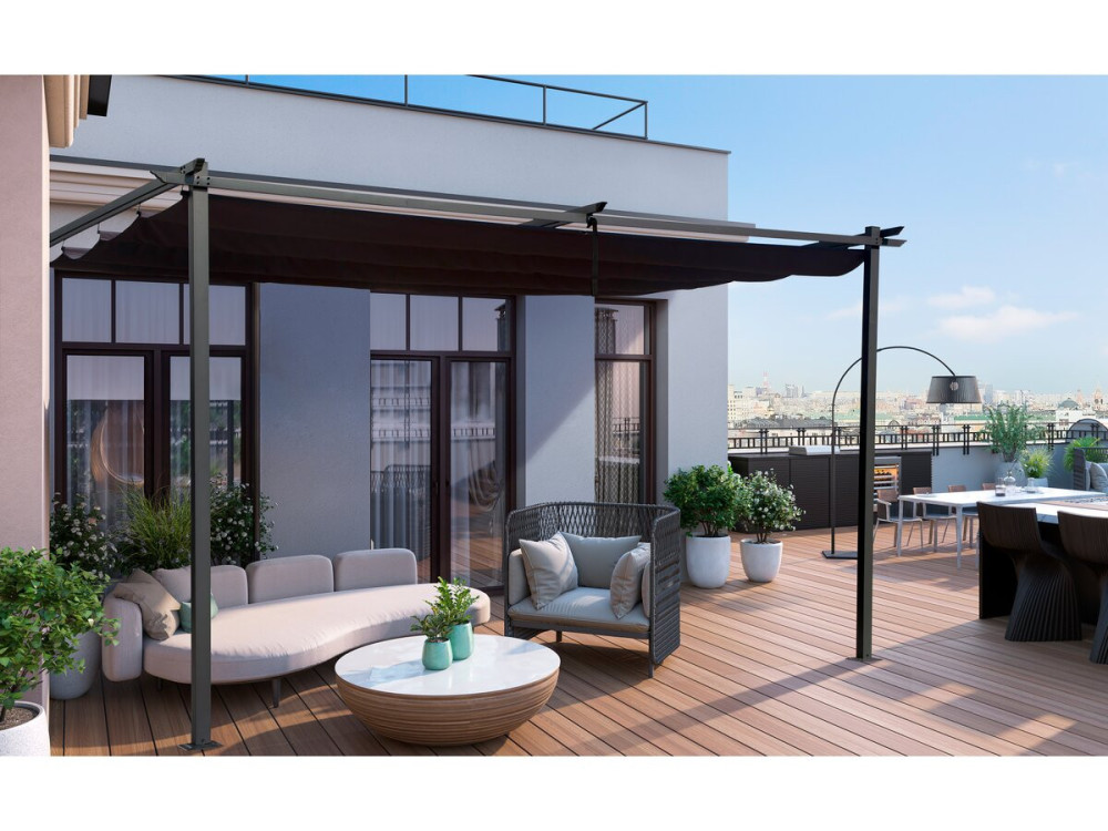 Pergola adossée en métal avec toit rétractable -  3 x 4 m - Gris anthracite