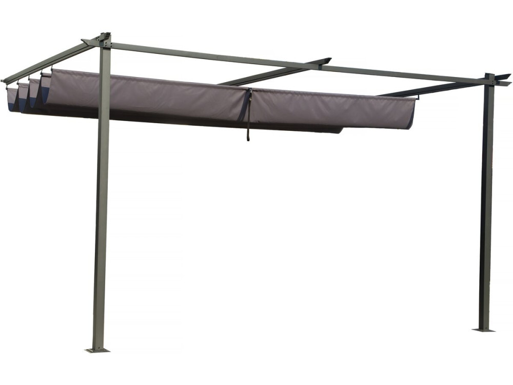 Pergola adossée en métal avec toit rétractable -  3 x 4 m - Gris anthracite