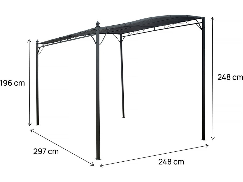 Pergola adossée inclinée en métal - 3 x 2.5 m - Gris