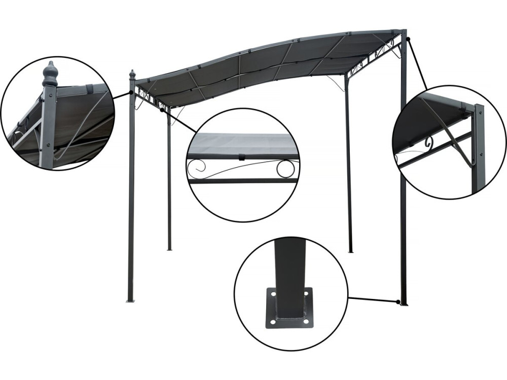 Pergola adossée inclinée en métal - 3 x 2.5 m - Gris