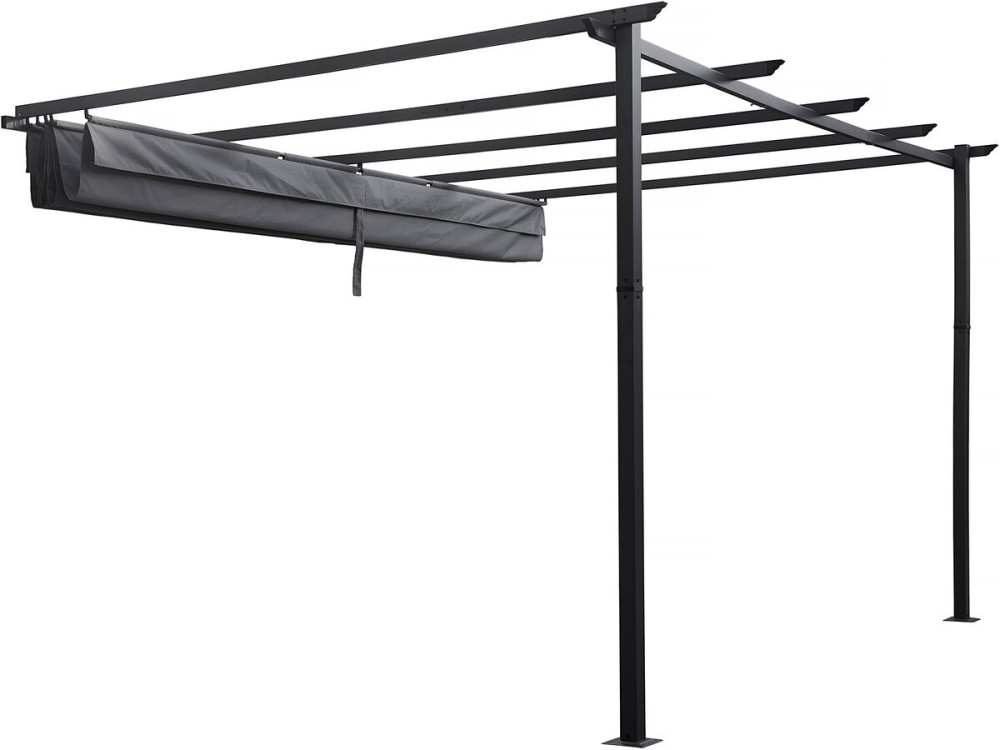 Pergola adossée en aluminium avec toit rétractable-  3 x 4 m -  Gris