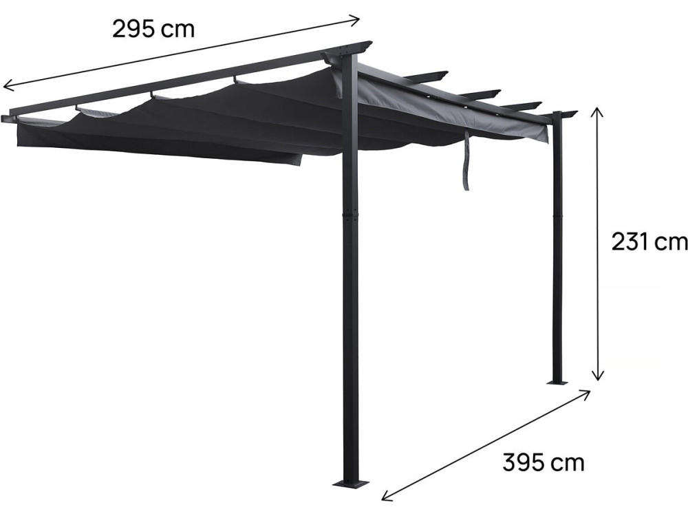 Pergola adossée en aluminium avec toit rétractable-  3 x 4 m -  Gris