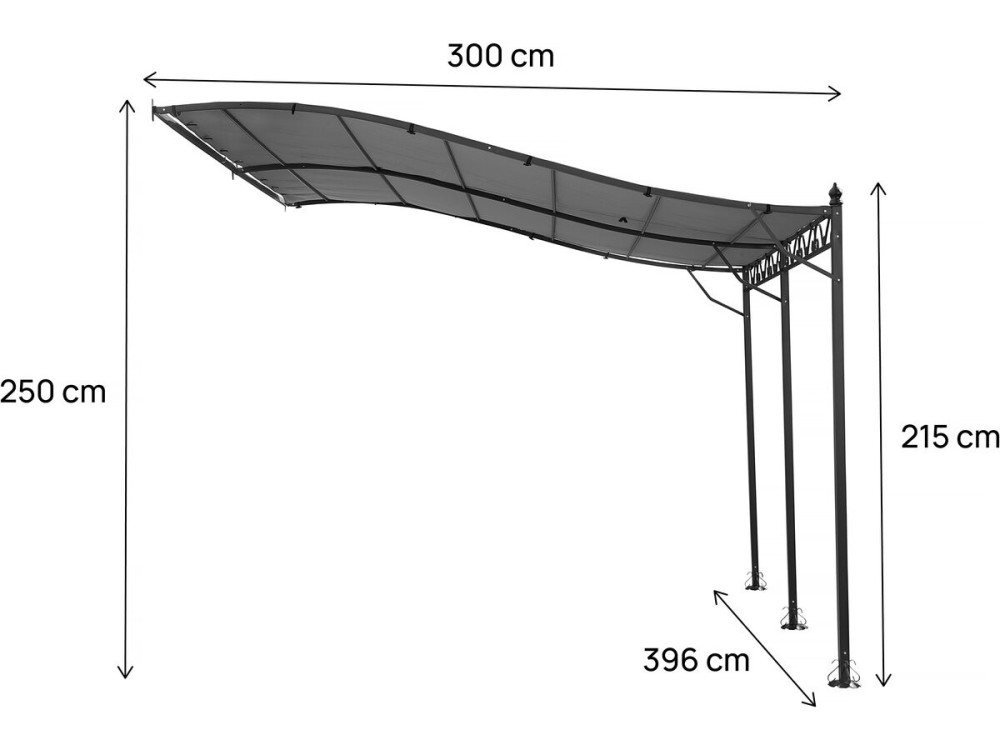 Pergola tonnelle adossée en métal - 3 x 4 m - Gris
