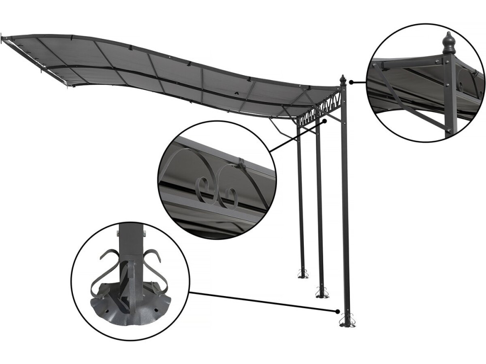 Pergola tonnelle adossée en métal - 3 x 4 m - Gris