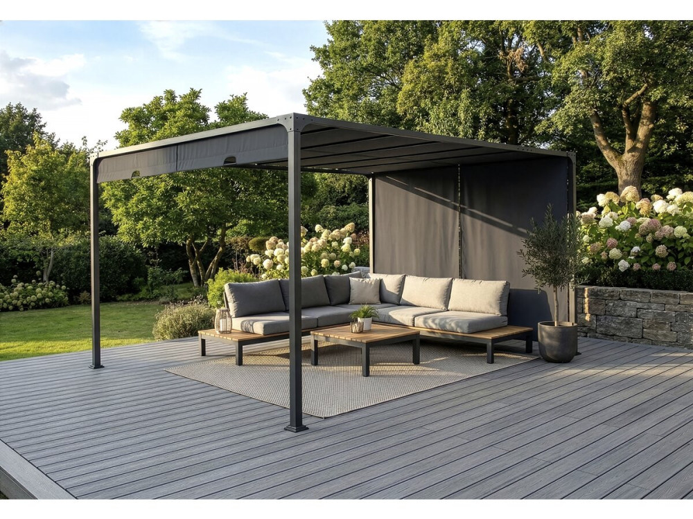 Pergola avec toit coulissant en métal "Courtenay" - 3 x 4 m - Gris