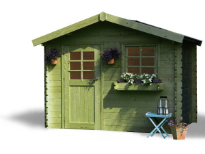 Abri jardin bois "Sologne" - Modèle imprégné (vert) - 8.88 m² - 2.98 x 2.98 x 2.39 m - 28 mm