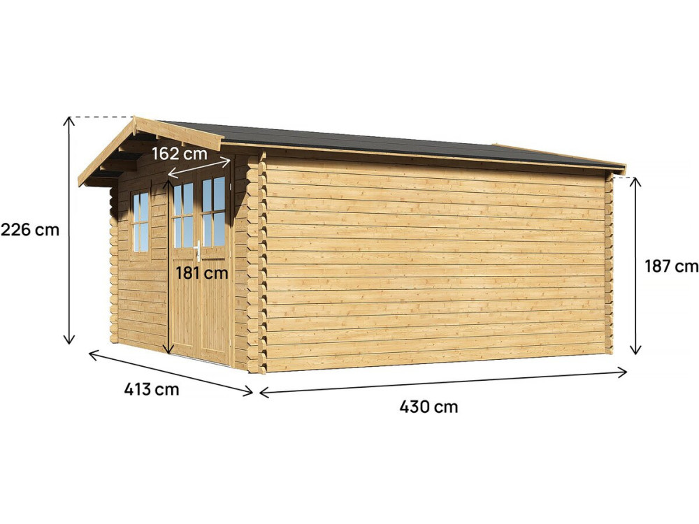 Abri de jardin bois "Belval" - 18,75 m² - 28 mm