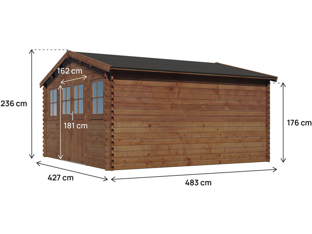Abri de jardin bois traité autoclave marron "Lormont" - 21,2 m² - 28 mm