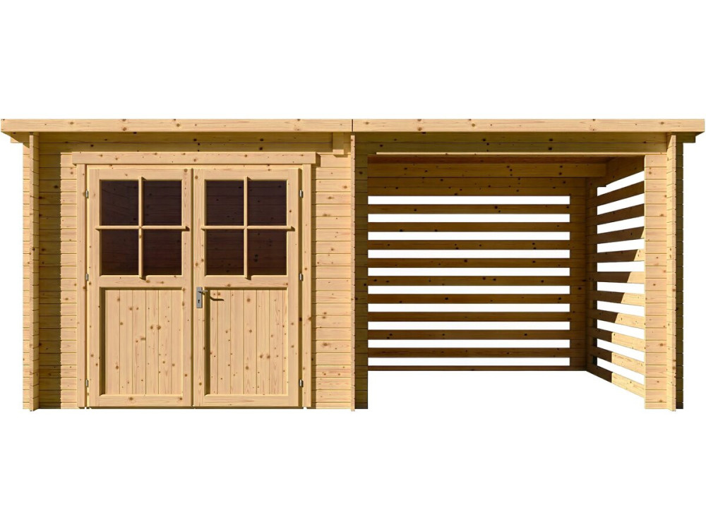 Abri de jardin bois avec appentis "Aureval" - 11m² - 2.24 x 5.01 x 2.07 m - 28 mm