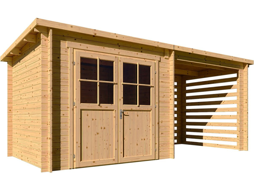 Abri de jardin bois avec appentis "Aureval" - 11m² - 2.24 x 5.01 x 2.07 m - 28 mm