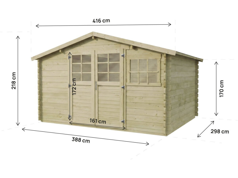 Abri de jardin en bois traité autoclave "Belmont" - 12.53 m² - 34 mm