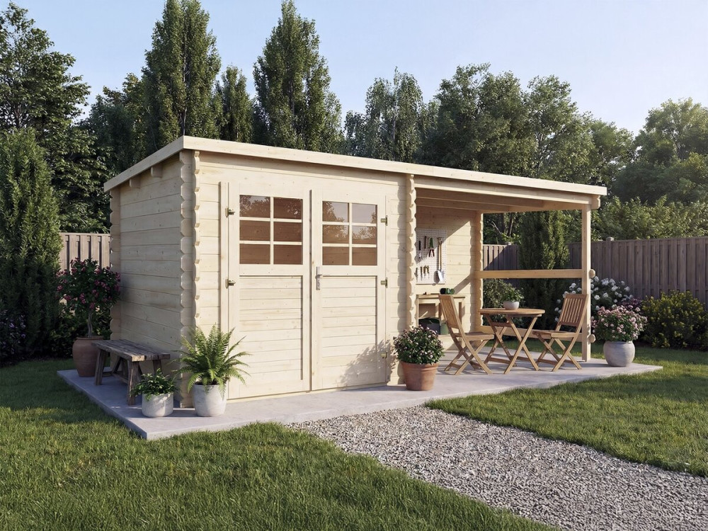 Abri de jardin en bois avec auvent "Montval" - 14 m² - 28 mm