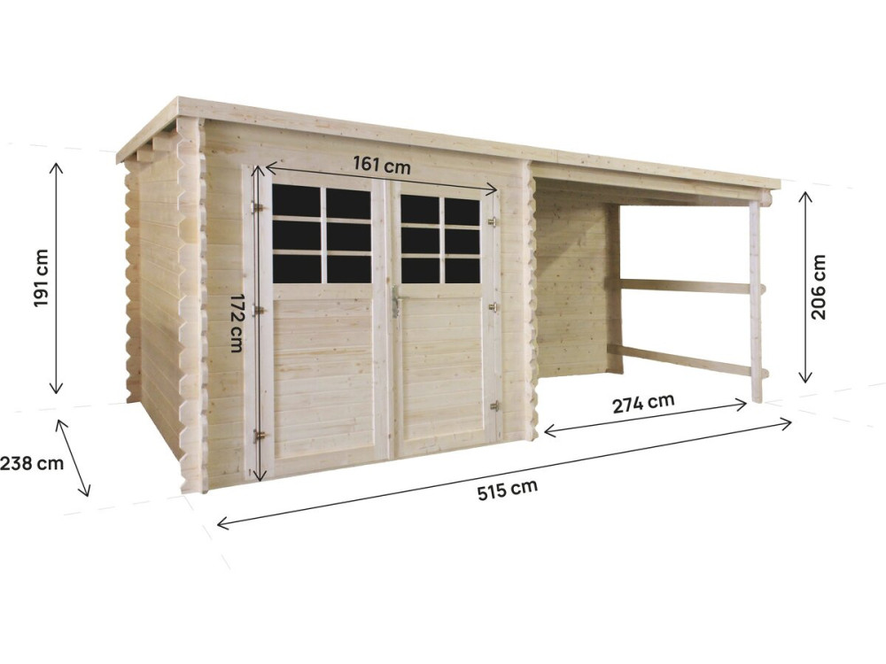 Abri de jardin en bois avec auvent "Montval" - 14 m² - 28 mm