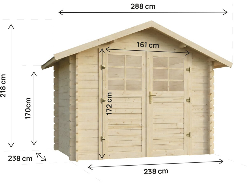 Abri de jardin en bois "Beaufort" - 6.94 m² -  287 x 241 cm - 28 mm