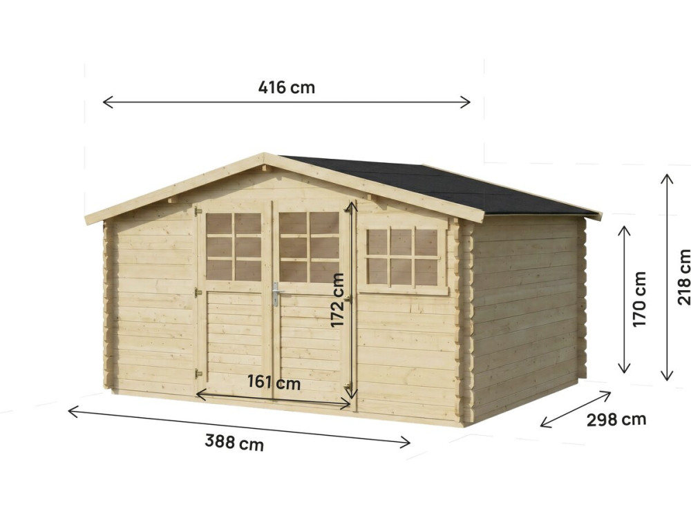 Abri de jardin en bois "Clairval" - 416 x 301 x 218 cm - 12.53 m² - 28 mm