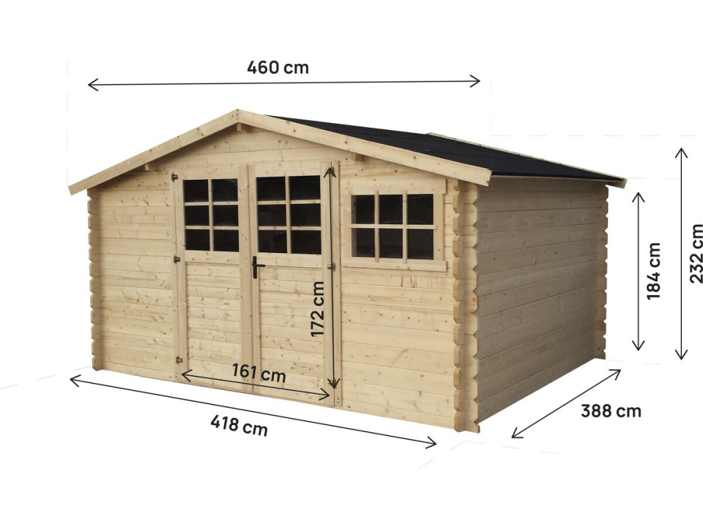 Abri de jardin en bois "Rocval" - 456 x 425 x 232 cm - 19.42 m² - 28 mm