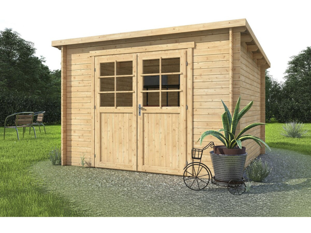 Abri de jardin en bois monopente "Rowan" - 9,5 m² - 28 mm - Beige