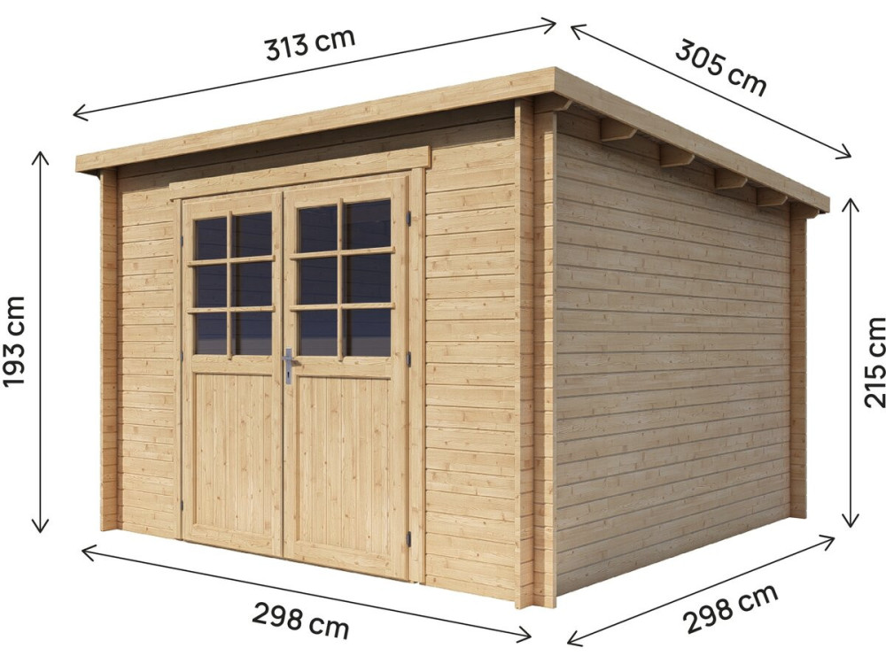 Abri de jardin en bois monopente "Rowan" - 9,5 m² - 28 mm - Beige