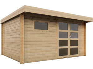 Abri de jardin en bois avec toit plat "Oak" - 13,1 m² - 28 mm - Beige