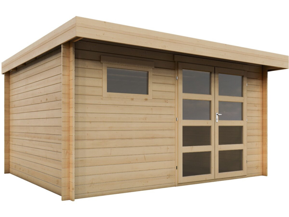 Abri de jardin en bois avec toit plat "Oak" - 13,1 m² - 28 mm - Beige