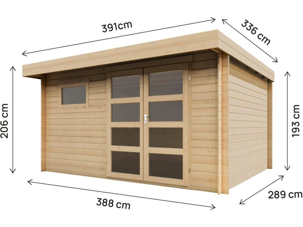 Abri de jardin en bois avec toit plat "Oak" - 13,1 m² - 28 mm - Beige