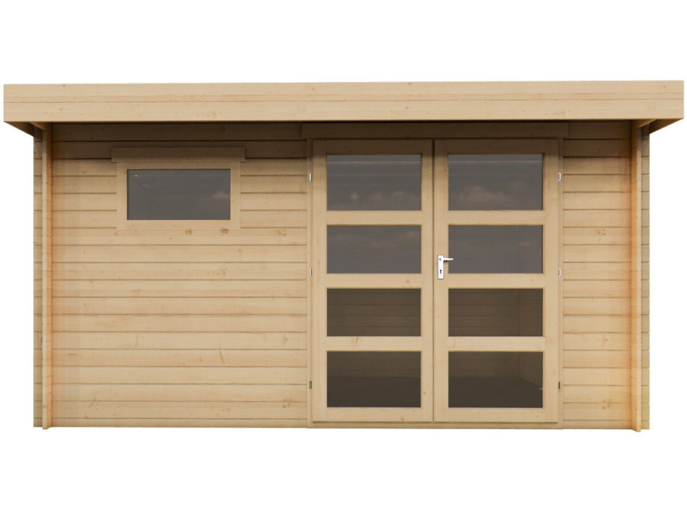 Abri de jardin en bois avec toit plat "Oak" - 13,1 m² - 28 mm - Beige