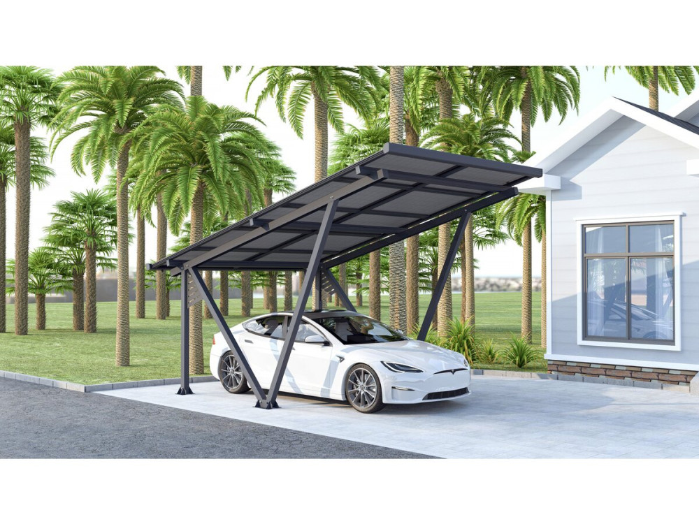 Ombrière Carport solaire avec panneaux photovoltaïques - 366 x 575 x 366 cm - Gris - 4,1 kW