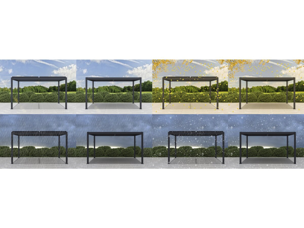 Pergola bioclimatique avec led "Windsor premium" en aluminium 3 x 4 - Gris