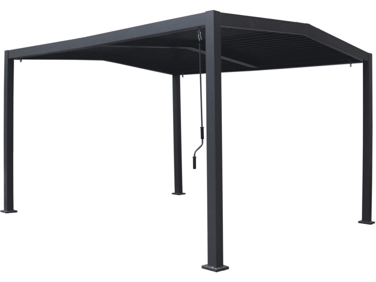 Pergola bioclimatique toit 2 pans "Victoria" en aluminium et métal- 3,5 x 4 m - Gris