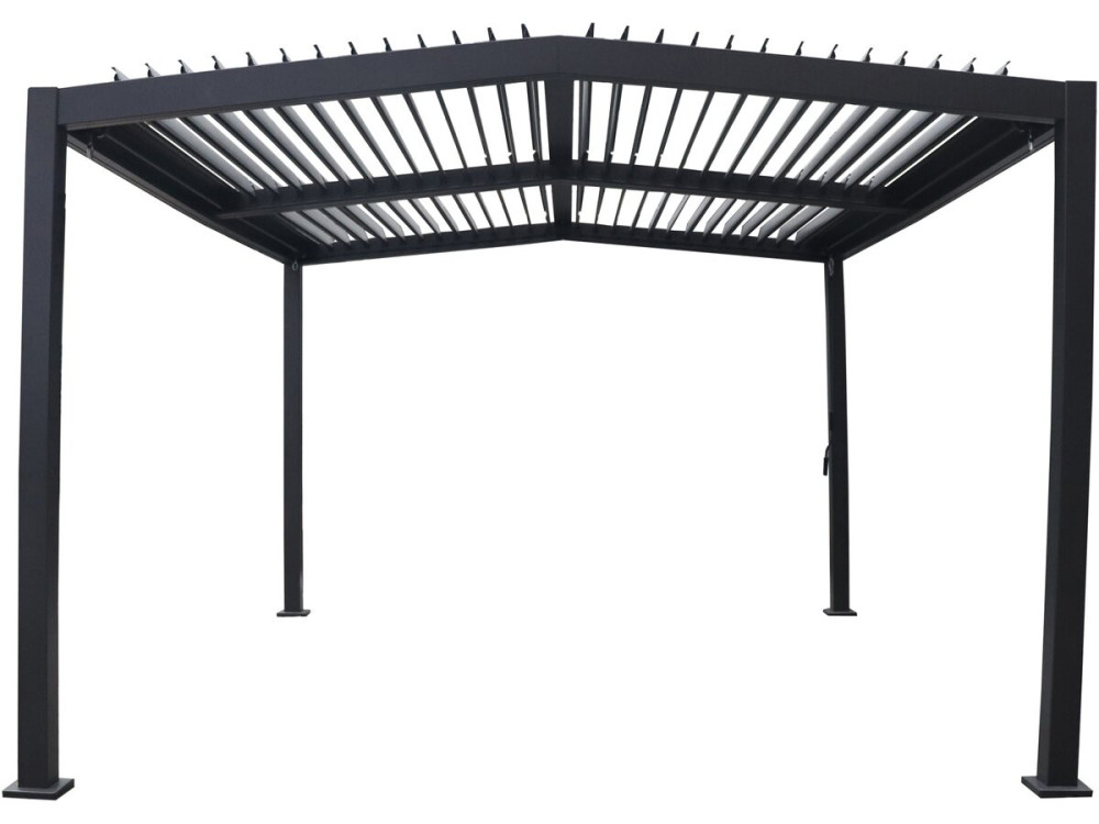 Pergola bioclimatique toit 2 pans "Victoria" en aluminium et métal- 3,5 x 4 m - Gris