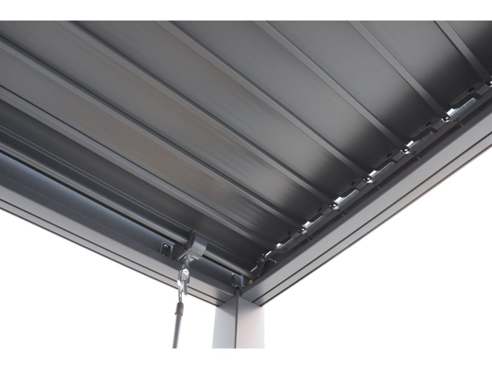 Pergola bioclimatique toit 2 pans "Victoria" en aluminium et métal- 3,5 x 4 m - Gris
